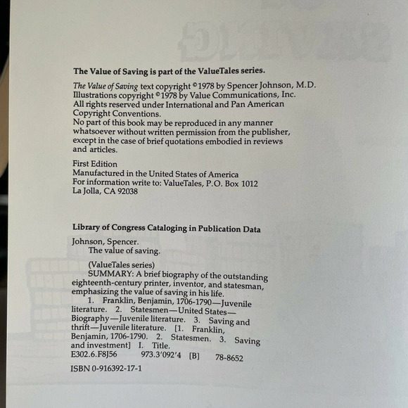 ValueTales Series Lot of 2-Value of Giving & Value of Saving Ben Franklin 1st Ed - Picture 7 of 12